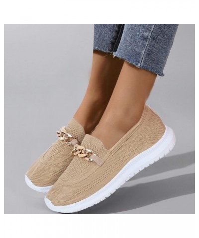 Flat Heel Slip On Mesh Sneakers Metal Chain Solid Color Low Top Round Toe Casual Shoes Ladies Fashion Breathable Round Toe Th...