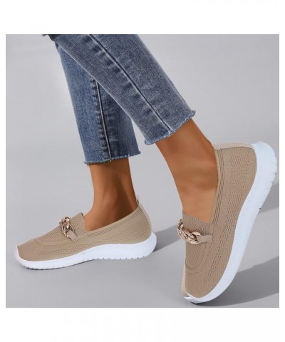 Flat Heel Slip On Mesh Sneakers Metal Chain Solid Color Low Top Round Toe Casual Shoes Ladies Fashion Breathable Round Toe Th...