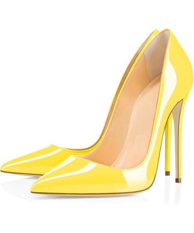 Womens High Stilettos Heels Pointed Toe Pumps Slip-on 5 Inch Sky High Slim Thin Heel Dress Shoes Patent Yellow $33.59 Pumps