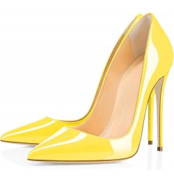 Womens High Stilettos Heels Pointed Toe Pumps Slip-on 5 Inch Sky High Slim Thin Heel Dress Shoes Patent Yellow $33.59 Pumps