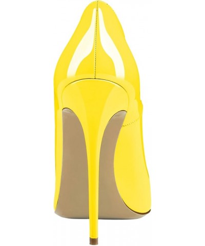 Womens High Stilettos Heels Pointed Toe Pumps Slip-on 5 Inch Sky High Slim Thin Heel Dress Shoes Patent Yellow $33.59 Pumps