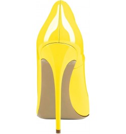 Womens High Stilettos Heels Pointed Toe Pumps Slip-on 5 Inch Sky High Slim Thin Heel Dress Shoes Patent Yellow $33.59 Pumps