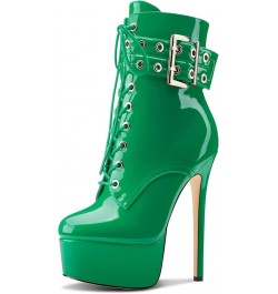 Womens Stiletto High Heel Platform Ankle Boots Round Toe Lace-up Zipper Mid Calf Buckle Patent Leather Dress Booties Green $3...