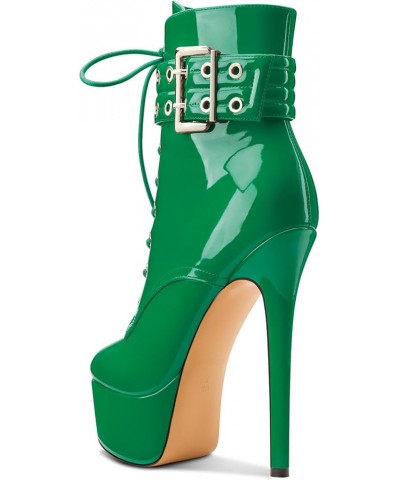 Womens Stiletto High Heel Platform Ankle Boots Round Toe Lace-up Zipper Mid Calf Buckle Patent Leather Dress Booties Green $3...