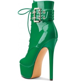 Womens Stiletto High Heel Platform Ankle Boots Round Toe Lace-up Zipper Mid Calf Buckle Patent Leather Dress Booties Green $3...