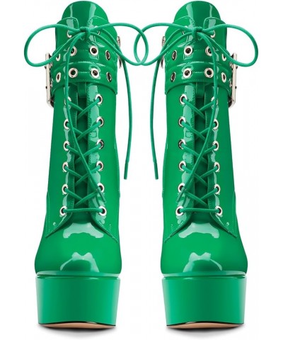 Womens Stiletto High Heel Platform Ankle Boots Round Toe Lace-up Zipper Mid Calf Buckle Patent Leather Dress Booties Green $3...