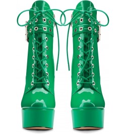 Womens Stiletto High Heel Platform Ankle Boots Round Toe Lace-up Zipper Mid Calf Buckle Patent Leather Dress Booties Green $3...