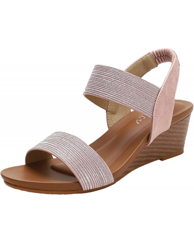 Women's Wedge Sandals Women's Open Toe Breathable Beach Sandals Roman Flip Flops Casual Wedges Shoes Z 11-pink $17.25 Sandals