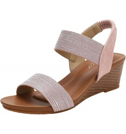 Women's Wedge Sandals Women's Open Toe Breathable Beach Sandals Roman Flip Flops Casual Wedges Shoes Z 11-pink $17.25 Sandals