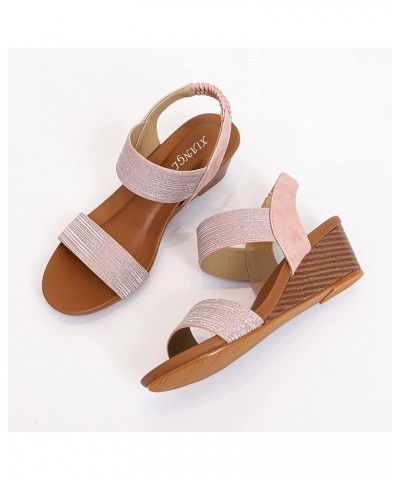 Women's Wedge Sandals Women's Open Toe Breathable Beach Sandals Roman Flip Flops Casual Wedges Shoes Z 11-pink $17.25 Sandals