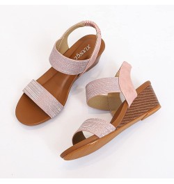 Women's Wedge Sandals Women's Open Toe Breathable Beach Sandals Roman Flip Flops Casual Wedges Shoes Z 11-pink $17.25 Sandals