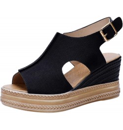 38 Sandals Women Ladies Fashion Solid Color Hollow Out Leather Open Toe Buckle Wedge Heel Sandals (Black, 6.5) 7 Black $19.59...