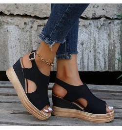 38 Sandals Women Ladies Fashion Solid Color Hollow Out Leather Open Toe Buckle Wedge Heel Sandals (Black, 6.5) 7 Black $19.59...