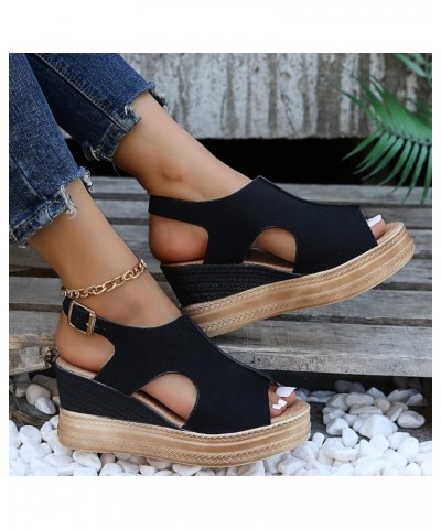 38 Sandals Women Ladies Fashion Solid Color Hollow Out Leather Open Toe Buckle Wedge Heel Sandals (Black, 6.5) 7 Black $19.59...