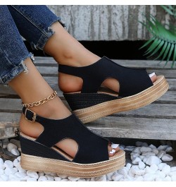 38 Sandals Women Ladies Fashion Solid Color Hollow Out Leather Open Toe Buckle Wedge Heel Sandals (Black, 6.5) 7 Black $19.59...