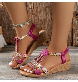 Wedge Sandals for Women Open Toe Elastic Strap Espadrille High Block Chunky Casual Sandal Anti Slip Flat Mules Shoes 37-ibzwp...