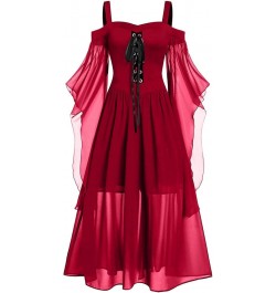 Womens Renaissance Cosplay Costume Medieval Irish Over Dress Fairy Costume Cold Shoulder Butterfly Sleeve Dress 2-red $10.99 ...