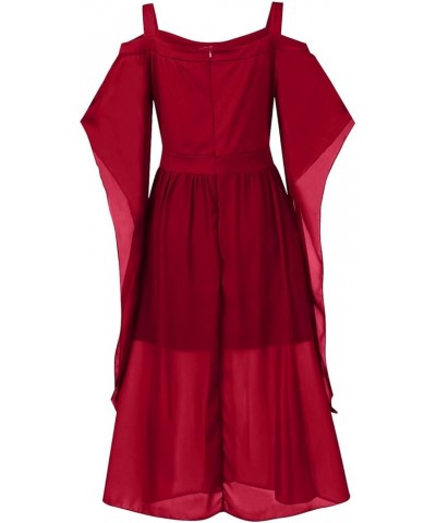 Womens Renaissance Cosplay Costume Medieval Irish Over Dress Fairy Costume Cold Shoulder Butterfly Sleeve Dress 2-red $10.99 ...