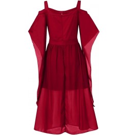 Womens Renaissance Cosplay Costume Medieval Irish Over Dress Fairy Costume Cold Shoulder Butterfly Sleeve Dress 2-red $10.99 ...