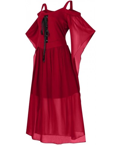 Womens Renaissance Cosplay Costume Medieval Irish Over Dress Fairy Costume Cold Shoulder Butterfly Sleeve Dress 2-red $10.99 ...