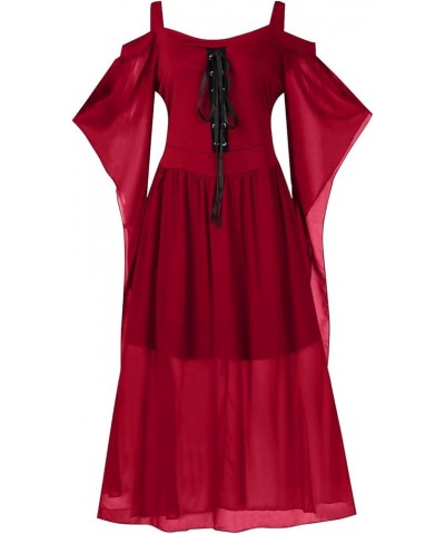 Womens Renaissance Cosplay Costume Medieval Irish Over Dress Fairy Costume Cold Shoulder Butterfly Sleeve Dress 2-red $10.99 ...