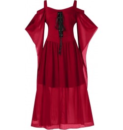 Womens Renaissance Cosplay Costume Medieval Irish Over Dress Fairy Costume Cold Shoulder Butterfly Sleeve Dress 2-red $10.99 ...