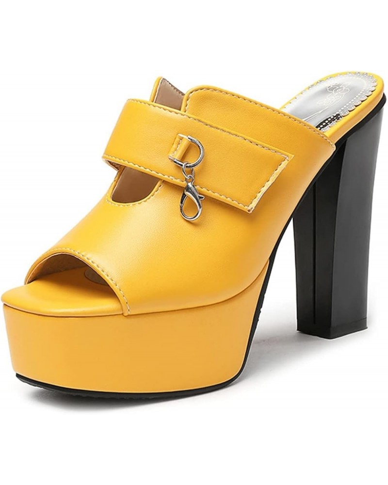 Women's Fashion Platform Chunky Block High Heels Sandals Peep Toe Slip On Sexy Dress Heeled Sandal Yellow $27.90 Sandals