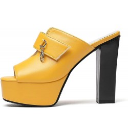 Women's Fashion Platform Chunky Block High Heels Sandals Peep Toe Slip On Sexy Dress Heeled Sandal Yellow $27.90 Sandals