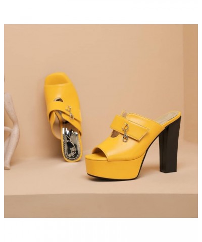 Women's Fashion Platform Chunky Block High Heels Sandals Peep Toe Slip On Sexy Dress Heeled Sandal Yellow $27.90 Sandals