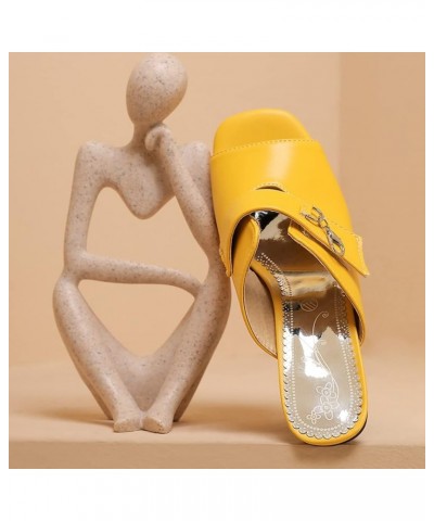 Women's Fashion Platform Chunky Block High Heels Sandals Peep Toe Slip On Sexy Dress Heeled Sandal Yellow $27.90 Sandals