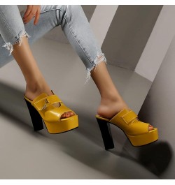 Women's Fashion Platform Chunky Block High Heels Sandals Peep Toe Slip On Sexy Dress Heeled Sandal Yellow $27.90 Sandals