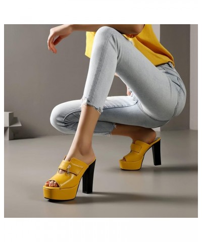 Women's Fashion Platform Chunky Block High Heels Sandals Peep Toe Slip On Sexy Dress Heeled Sandal Yellow $27.90 Sandals