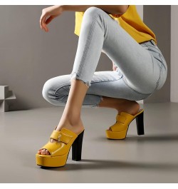 Women's Fashion Platform Chunky Block High Heels Sandals Peep Toe Slip On Sexy Dress Heeled Sandal Yellow $27.90 Sandals