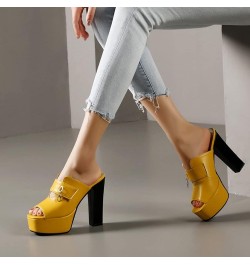 Women's Fashion Platform Chunky Block High Heels Sandals Peep Toe Slip On Sexy Dress Heeled Sandal Yellow $27.90 Sandals