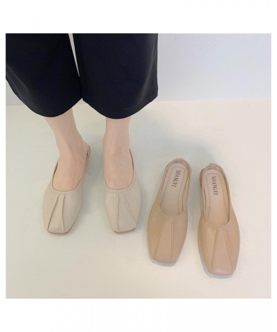 Lady Mules Sandals Elegant Comfy Slip-On Closed Squared Toe Low Heels Walking Backless Loafers Flats Shoe Apricot $25.84 Mule...