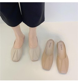 Lady Mules Sandals Elegant Comfy Slip-On Closed Squared Toe Low Heels Walking Backless Loafers Flats Shoe Apricot $25.84 Mule...