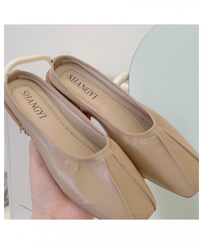 Lady Mules Sandals Elegant Comfy Slip-On Closed Squared Toe Low Heels Walking Backless Loafers Flats Shoe Apricot $25.84 Mule...