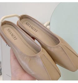 Lady Mules Sandals Elegant Comfy Slip-On Closed Squared Toe Low Heels Walking Backless Loafers Flats Shoe Apricot $25.84 Mule...