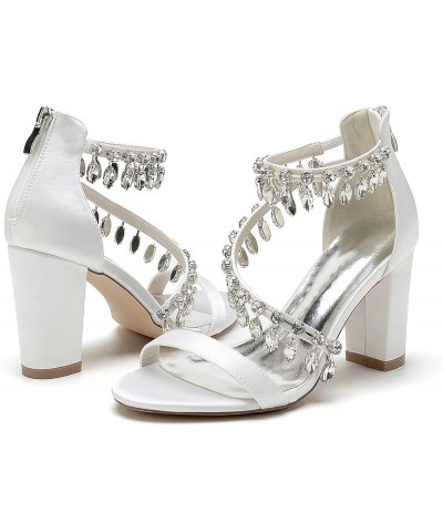 Women's Chunky Heels Sandals Rhinestones Court Shoes with Ankle Strap, Heeled Sandals for Wedding, Dress Platform Pumps, Brid...