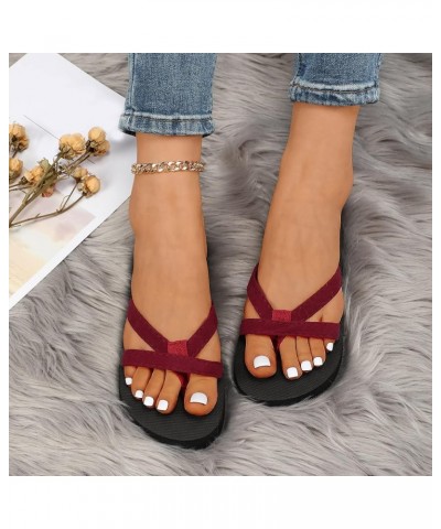 Womens Ankle Strap Strappy Lace Up Low Wedges Sandal Summer Beach Fashion Flat Mid Heels Flip Flops Shoe 196-zoxro-red-4 $17....