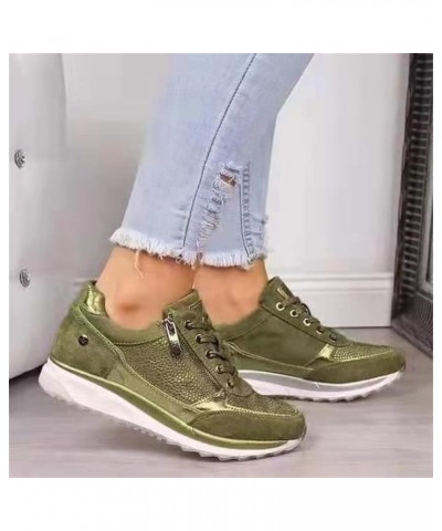 Women Gold Sneakers Zipper Platform Trainers Shoes Casual Lace-Up Sneakers Green $23.80 Fashion Sneakers