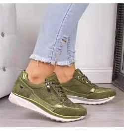 Women Gold Sneakers Zipper Platform Trainers Shoes Casual Lace-Up Sneakers Green $23.80 Fashion Sneakers