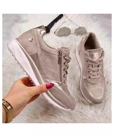 Women Gold Sneakers Zipper Platform Trainers Shoes Casual Lace-Up Sneakers Green $23.80 Fashion Sneakers