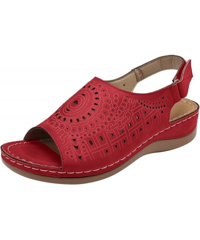 Sandals Breathable Peep Out Wedges Summer Women Fashion Beach Shoes Toe Hollow Women's Bass Sandals for (Brown, 7.5) Red 9 $1...