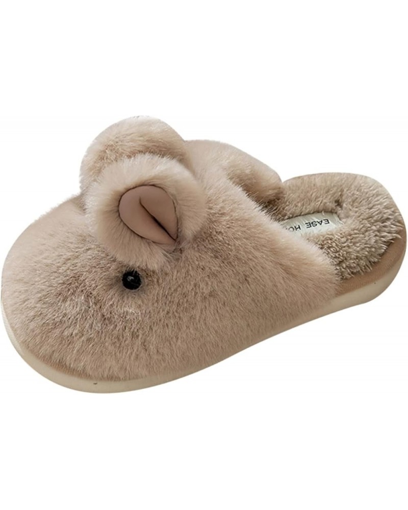 Fashion Winter Women Slippers Thick Bottom Flat Soft Warm Comfort Solid Color Cute Rabbit Shape Womens Warm Khaki $15.73 Slip...