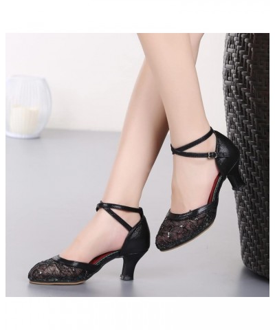 Buckle Ankle Strap Heeled Sandals for Womens, Comfortable Mesh Closed Toe Latin Dance Shoes Summer Block Heeled Party Sandals...