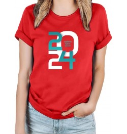 Women Round Neck Short Sleeve New Year Printing Casual Tops T Shirt Space Pack Red $11.33 Work & Safety Shoes