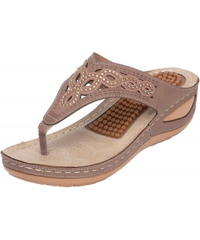 Women's Bohemian Thong Sandal Clip Toe Slip on Flip Flops Sandals for Women Comfortable Arch Support Wedge Sandal 9 Brown $17...