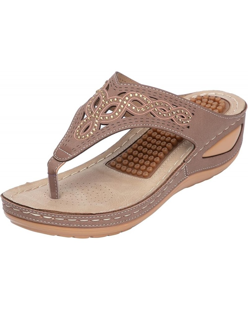 Women's Bohemian Thong Sandal Clip Toe Slip on Flip Flops Sandals for Women Comfortable Arch Support Wedge Sandal 9 Brown $17...