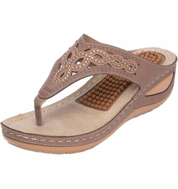 Women's Bohemian Thong Sandal Clip Toe Slip on Flip Flops Sandals for Women Comfortable Arch Support Wedge Sandal 9 Brown $17...